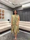 Navy Blue Pure Cotton Floral Fit & Flare Dress