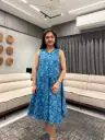 Blue Pure Cotton Floral Printed Flared Dress