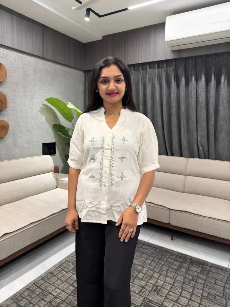 Ivory Grace Embroidered Linen Top