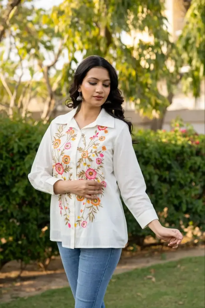 Inara Floral Embroidered Mull Mull Shirt