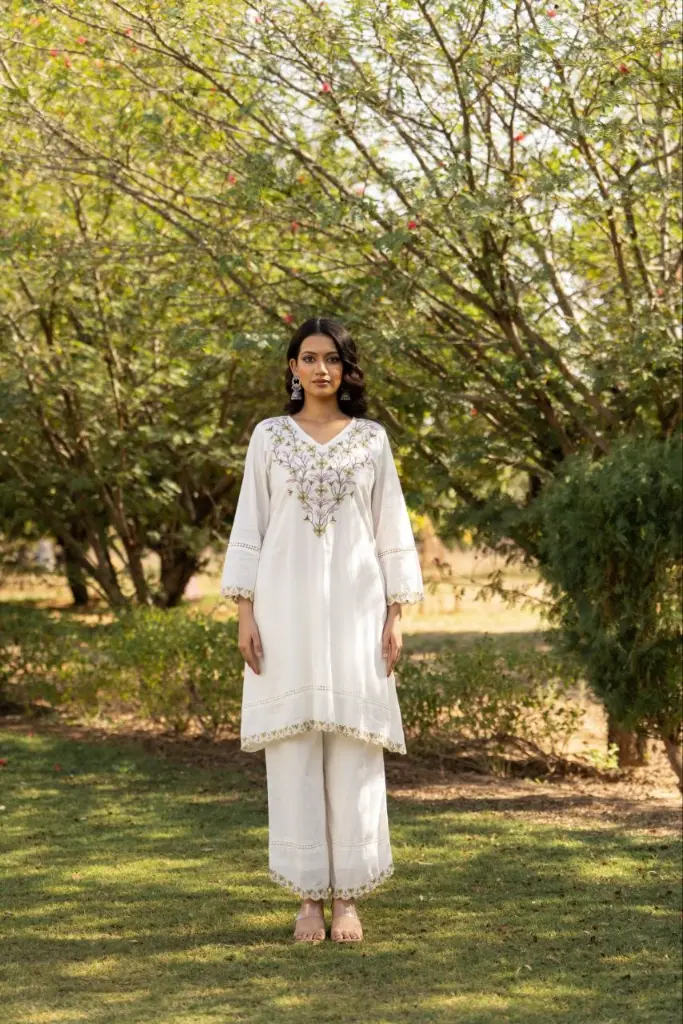 Ivory Coral Bloom Mull Cotton Co-ord Set