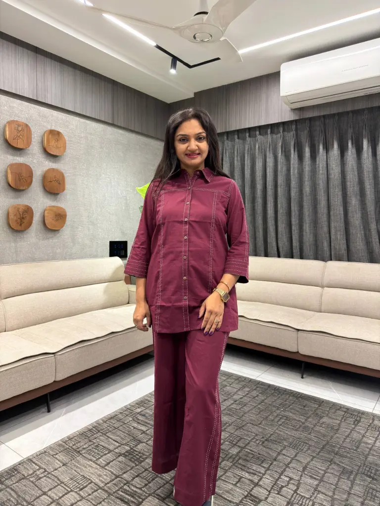 Wine Elegance Cotton Co-ord Set