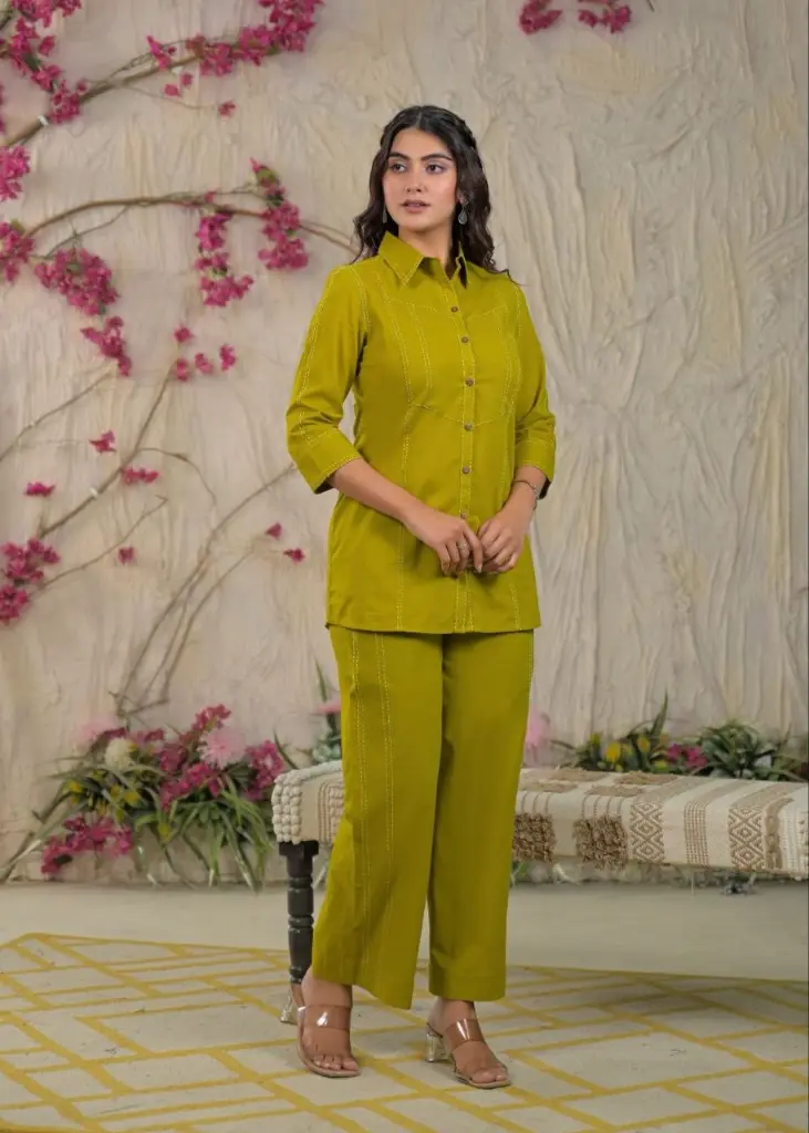 Olive Elegance Cotton Co-ord Set