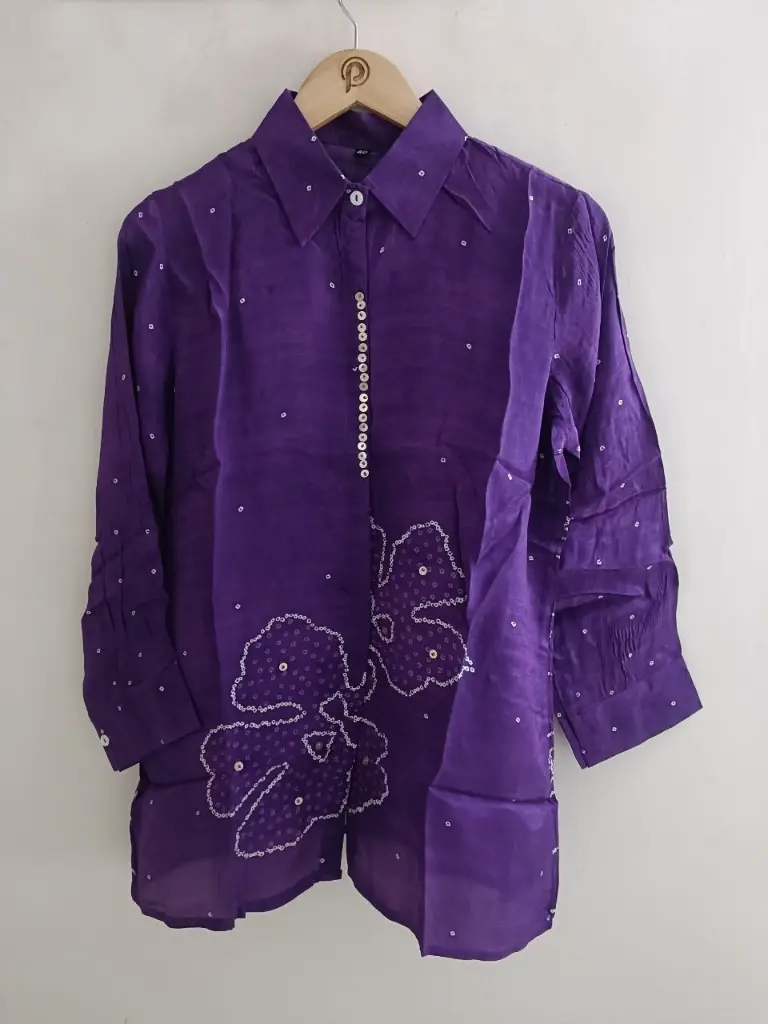 Violet Bloom Bandhani Crepe Shirt