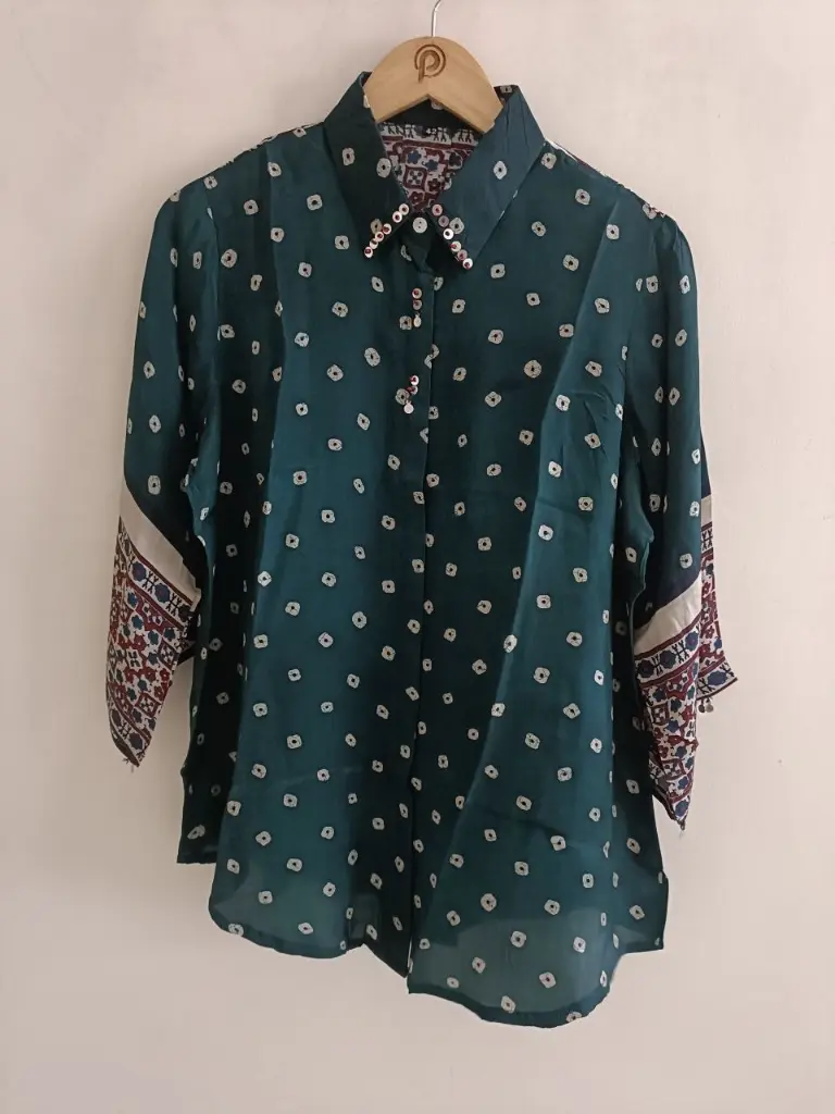 Emerald Ajrakh Fusion Crepe Shirt
