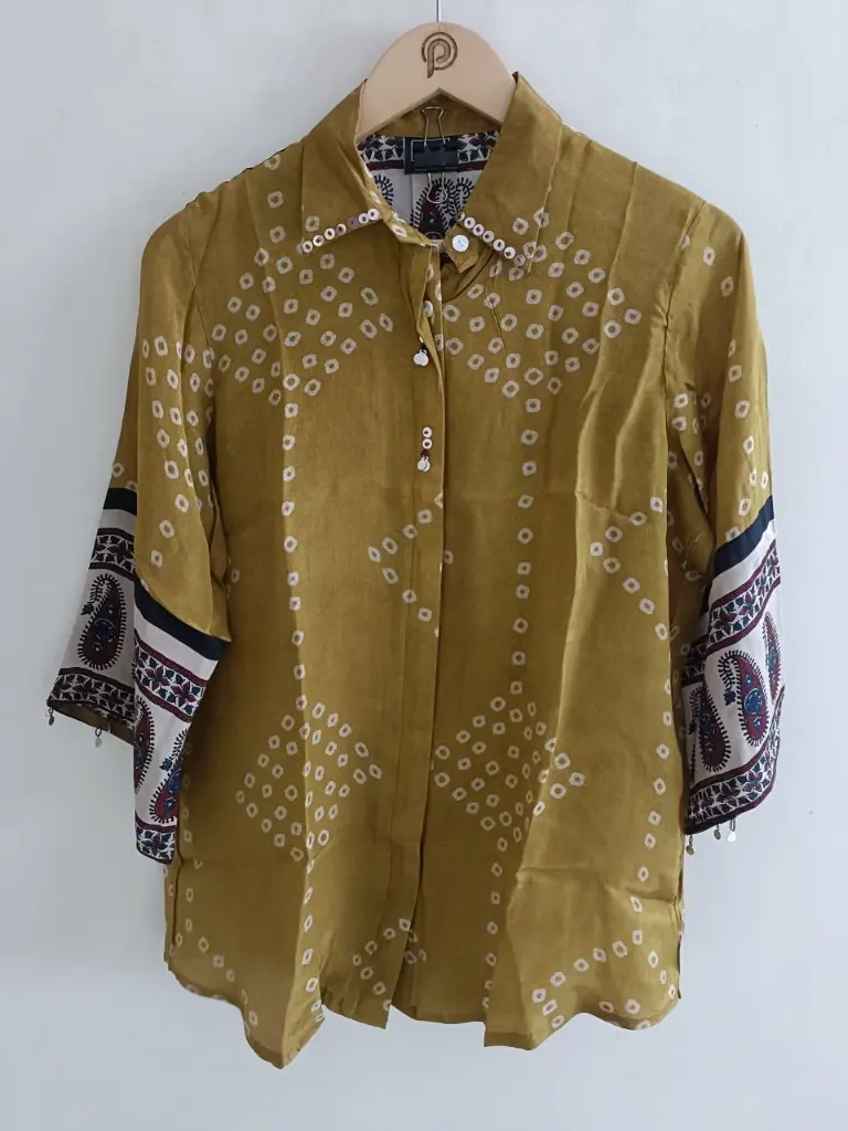 Mustard Ajrakh Fusion Crepe Shirt