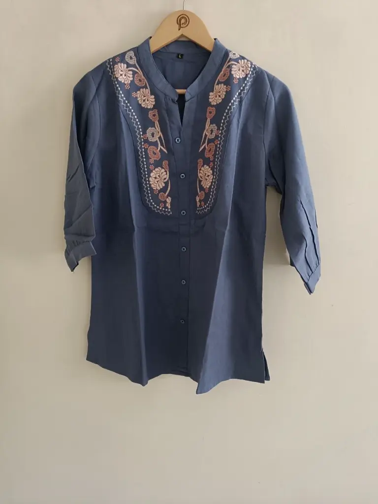 Indigo Bloom Embroidered Cotton Top