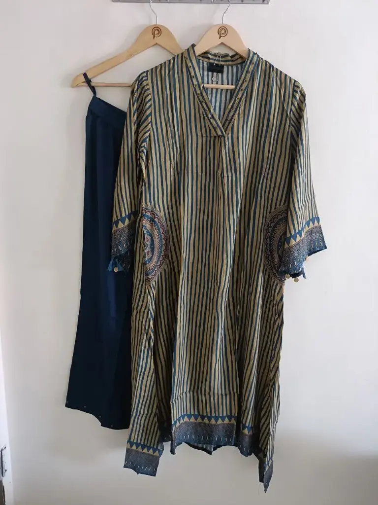 Azure Heritage Stripe Muslin Set