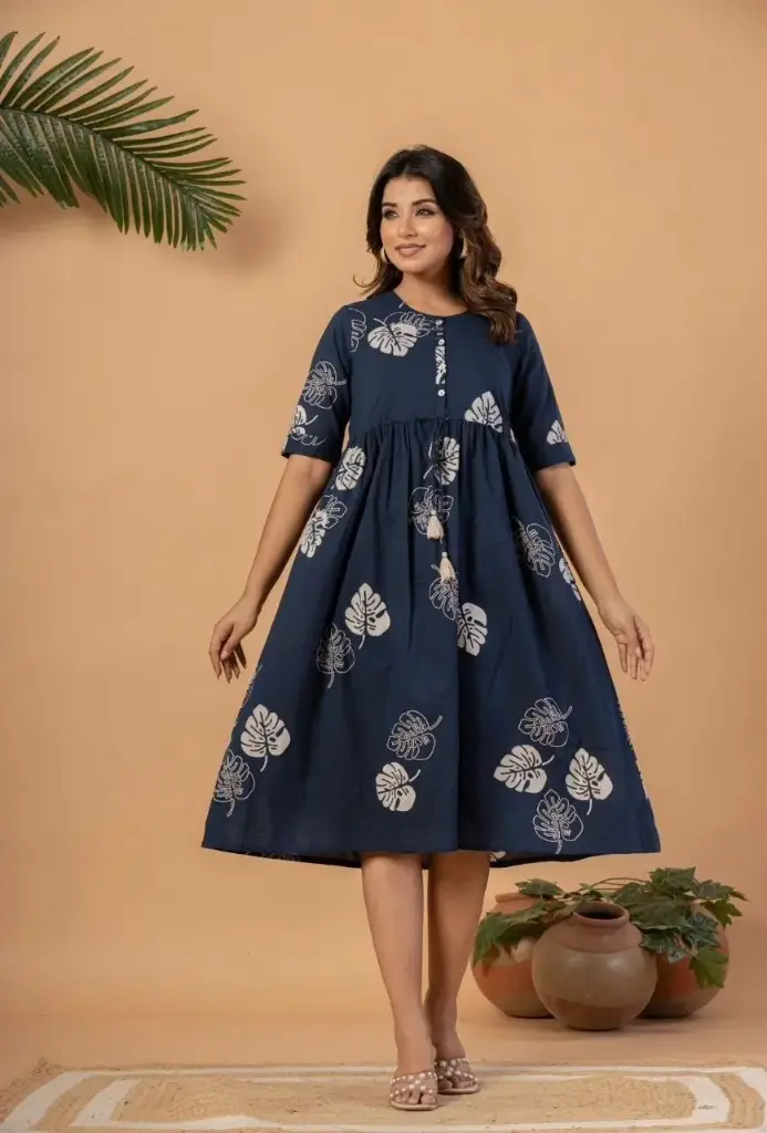 Midnight Leaf Cotton Dress