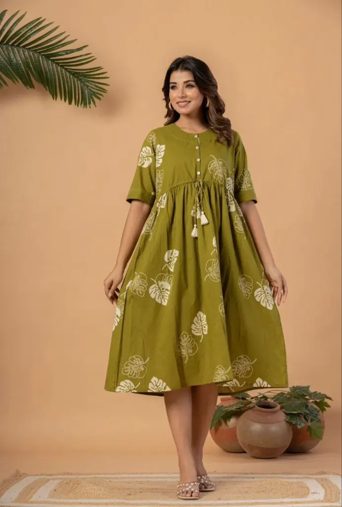 Olive Leaf Cotton Dress