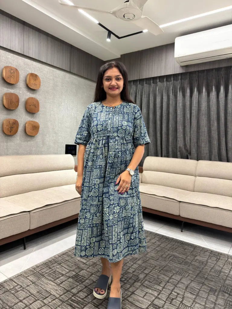 Indigo Ajrakh Cotton Dress