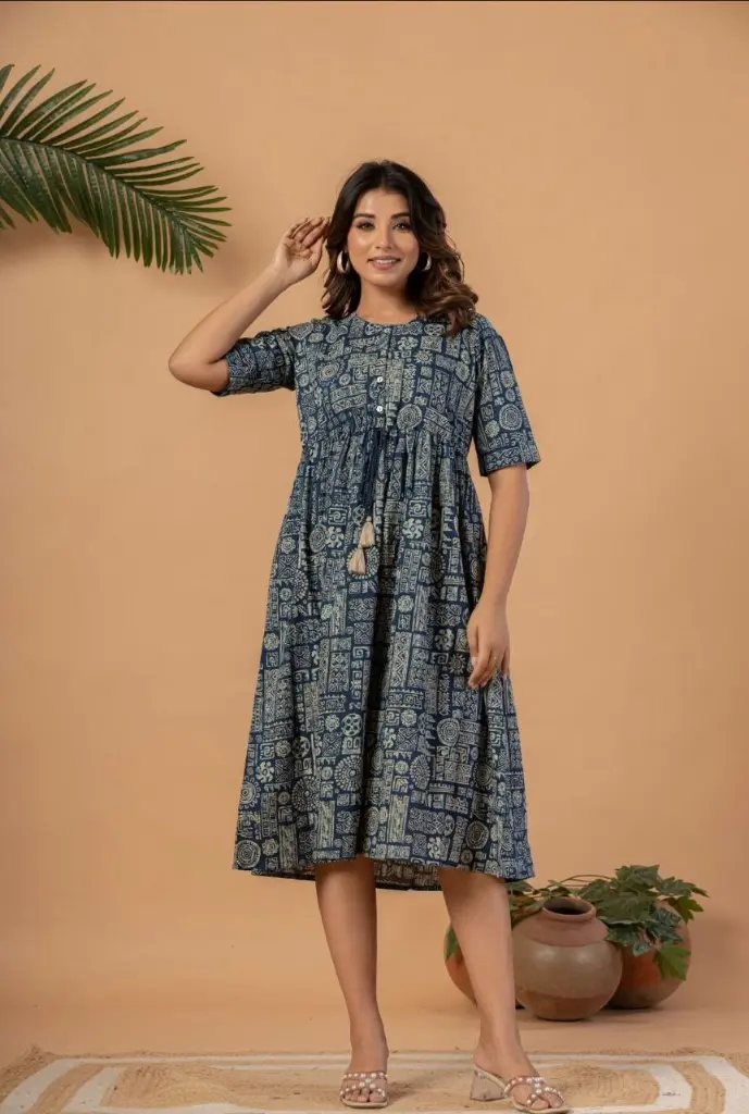 Indigo Ajrakh Cotton Dress