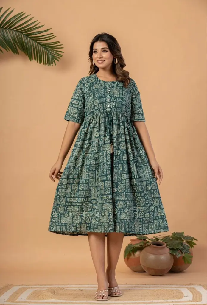 Emerald Ajrakh Cotton Dress