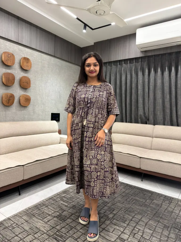 Plum Ajrakh Cotton Dress