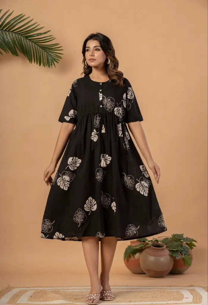 Midnight Leaf Cotton Dress