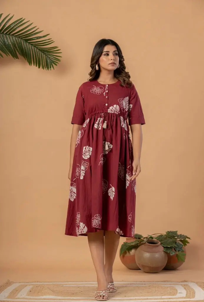 Crimson Leaf Cotton Dress