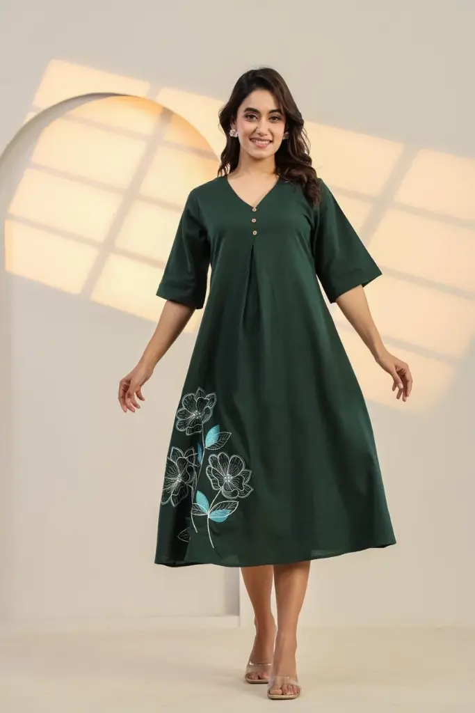 Emerald Bloom Flex Cotton Dress