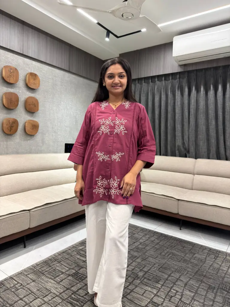 Ayra Wine embroidered top