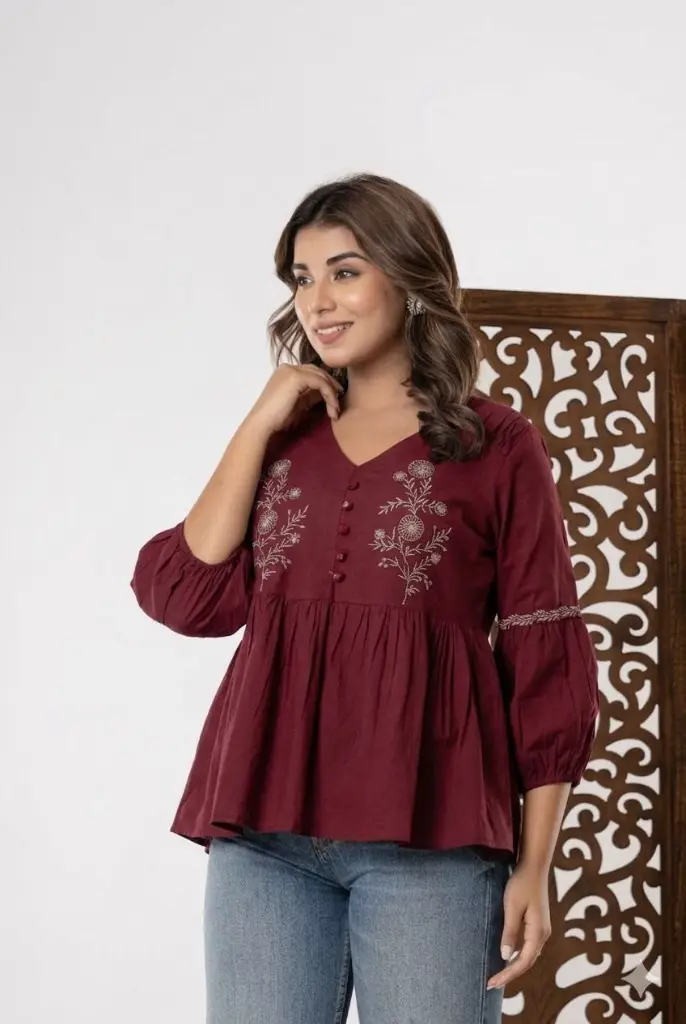 Wine Blossom Cotton Top