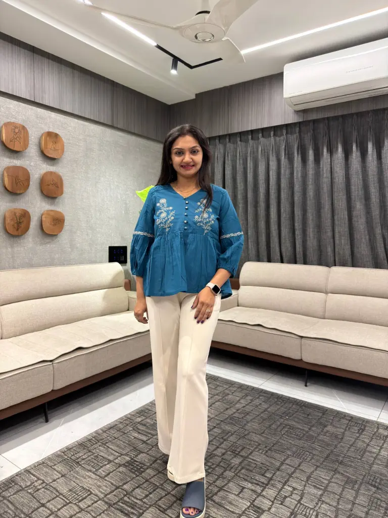 Teal Blossom Cotton Top