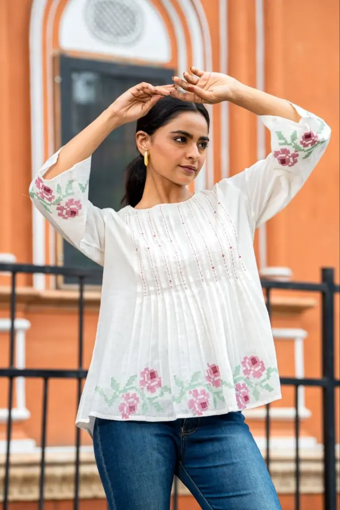 Ivory Bloom Mull Cotton Top