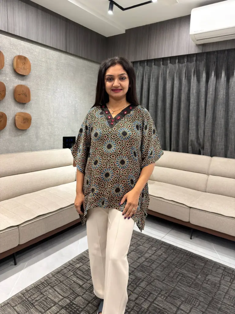 Royal Ajrakh Modal Silk Kaftan Top