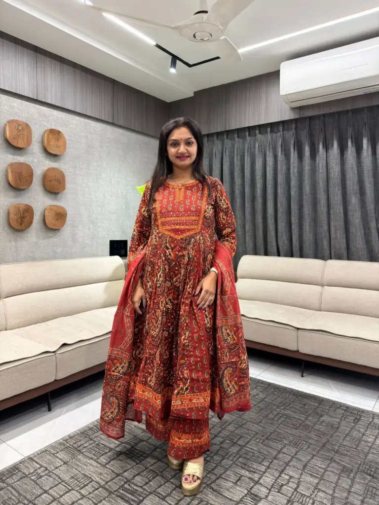 Royal Crimson Ajrakh Cotton Suit Set