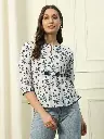 White Cotton Top with Lace Detail and Printed Pattern