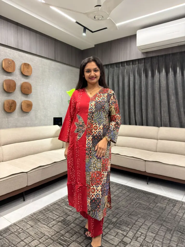 Red Heritage Bandhani Ajrakh Set