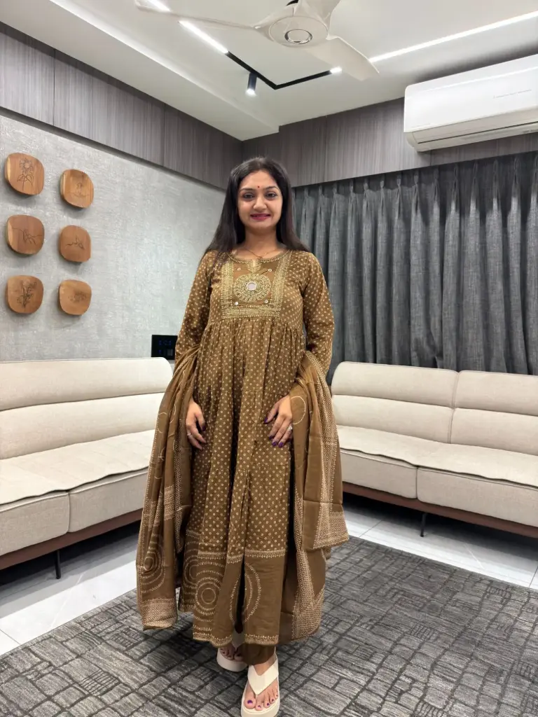 Earthy Brown Ajrakh Cotton 3-Piece Set