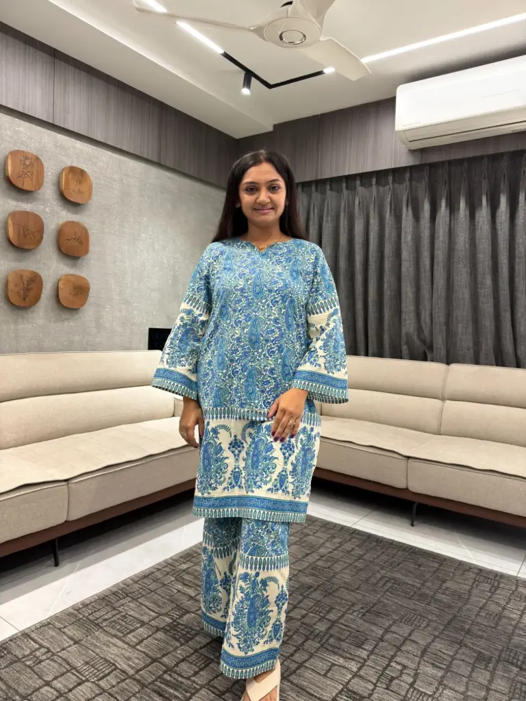 Blue Bloom Ajrakh Cotton Co-ord Set