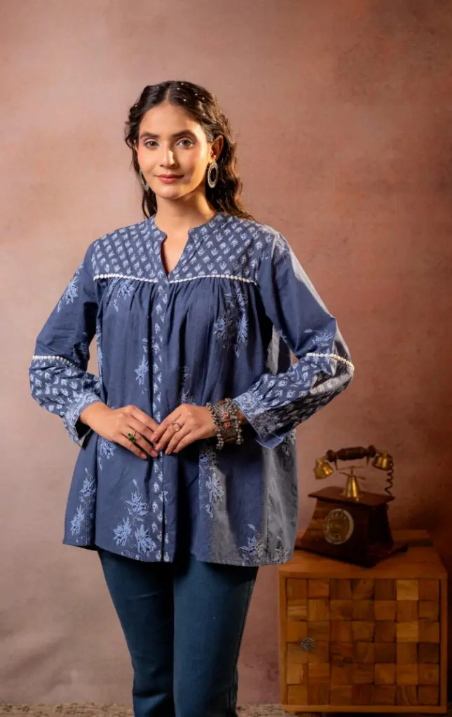 Blue Essence Pleated Top