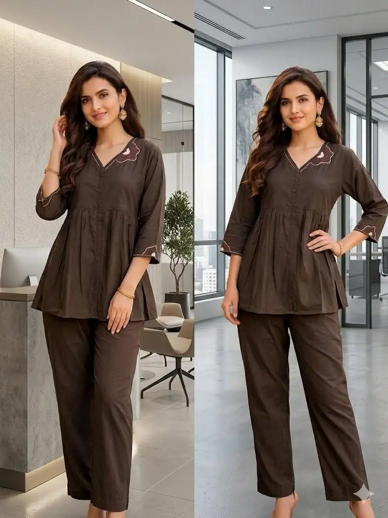 Cocoa Elegance Cotton Co-ord Set