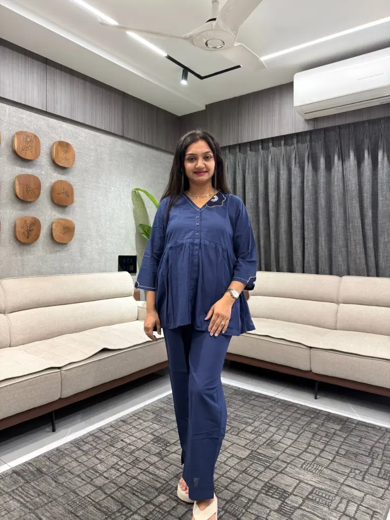 Navy Elegance Cotton Co-ord Set