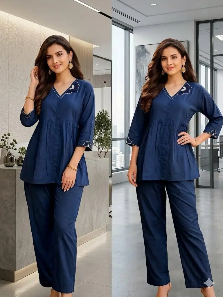 Navy Elegance Cotton Co-ord Set