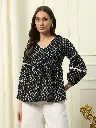 Black Cotton Top with Lace Detail and Printed Pattern
