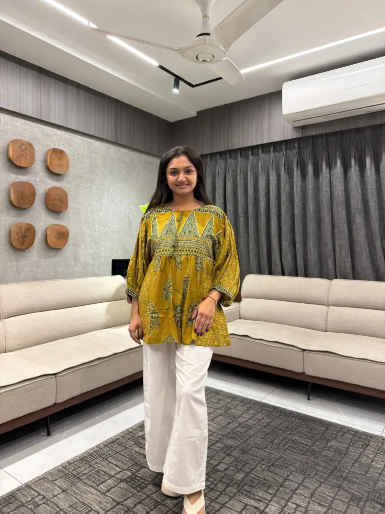 Mustard Ajrakh Charm Cotton Top