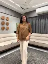 Cocoa Charm Embroidered Linen Top