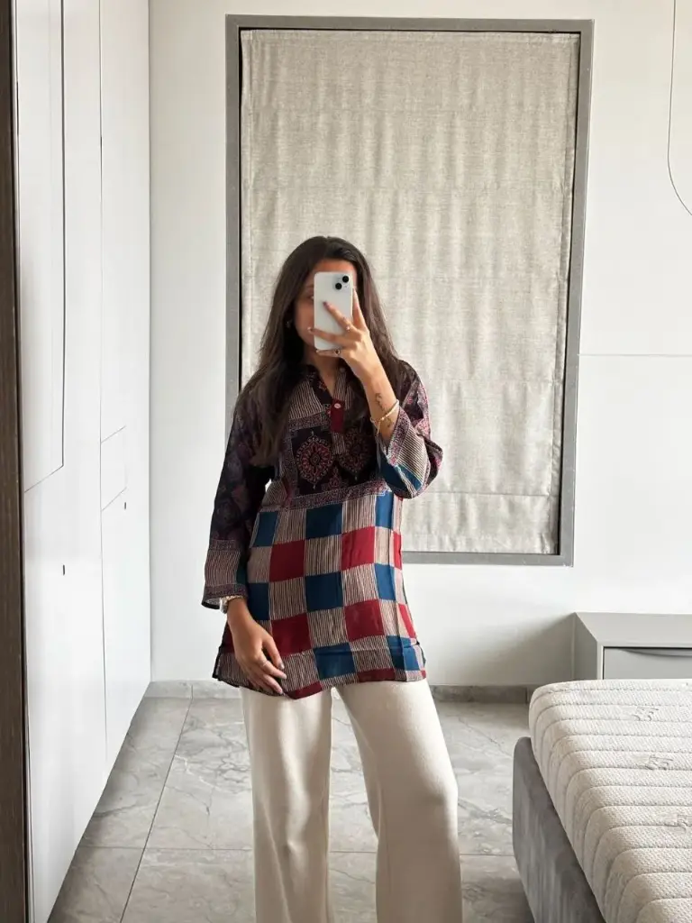 Patchwork style Ajrakh Crepe Top