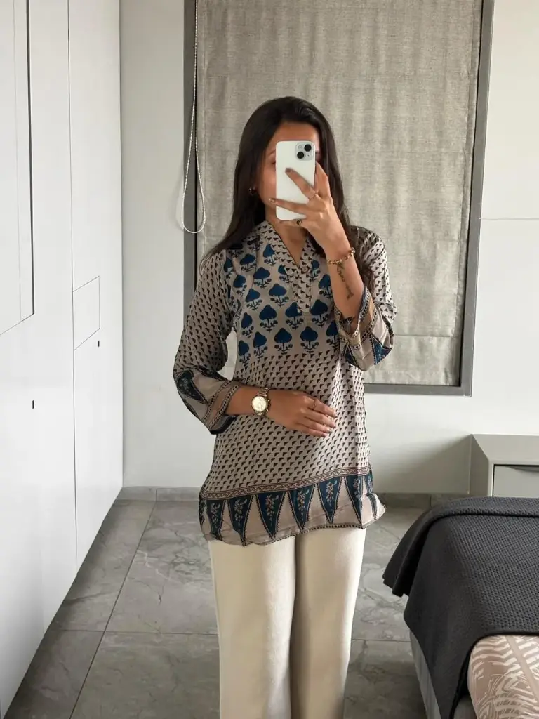 Indigo Bloom Ajrakh Crepe Top
