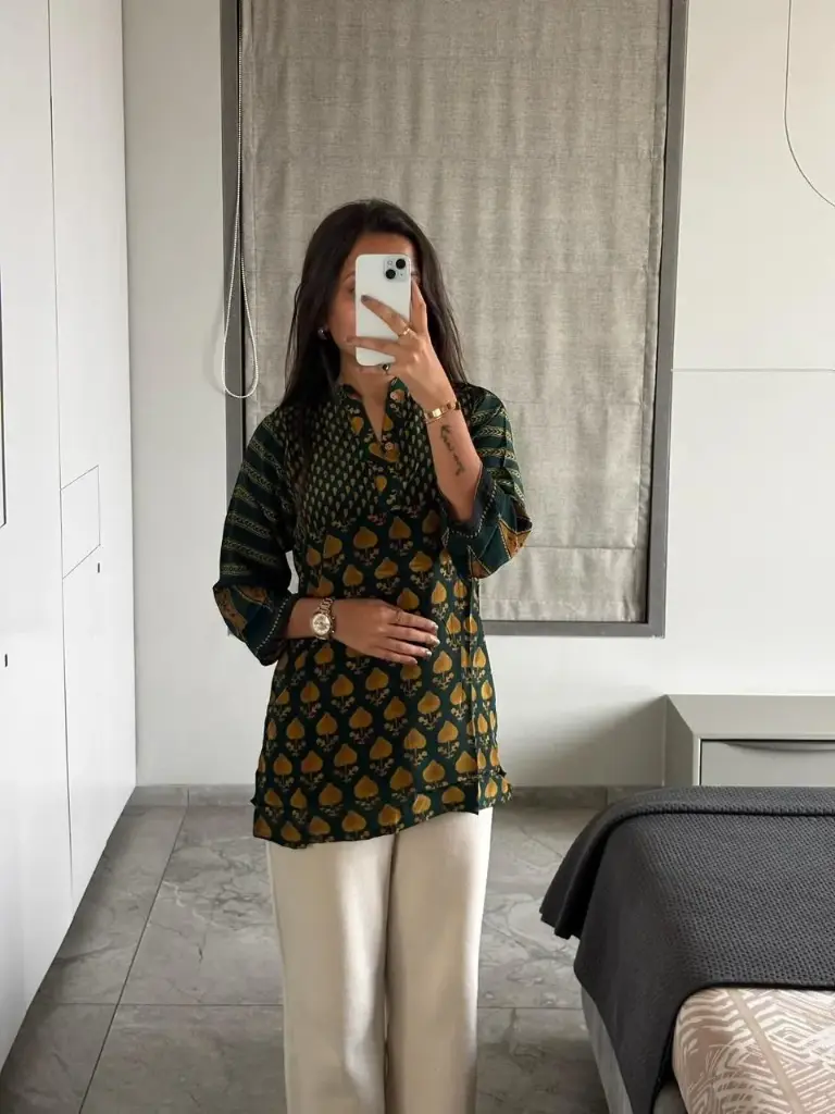 Forest Gold Printed Crepe Top