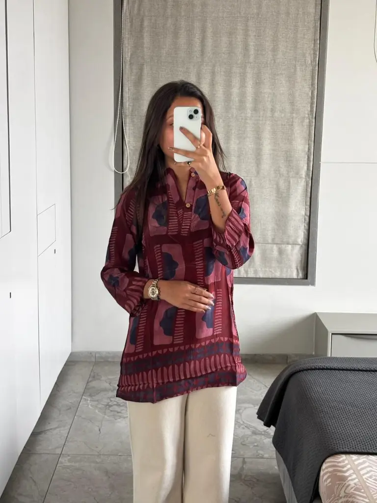 Wine Ajrakh Crepe Top