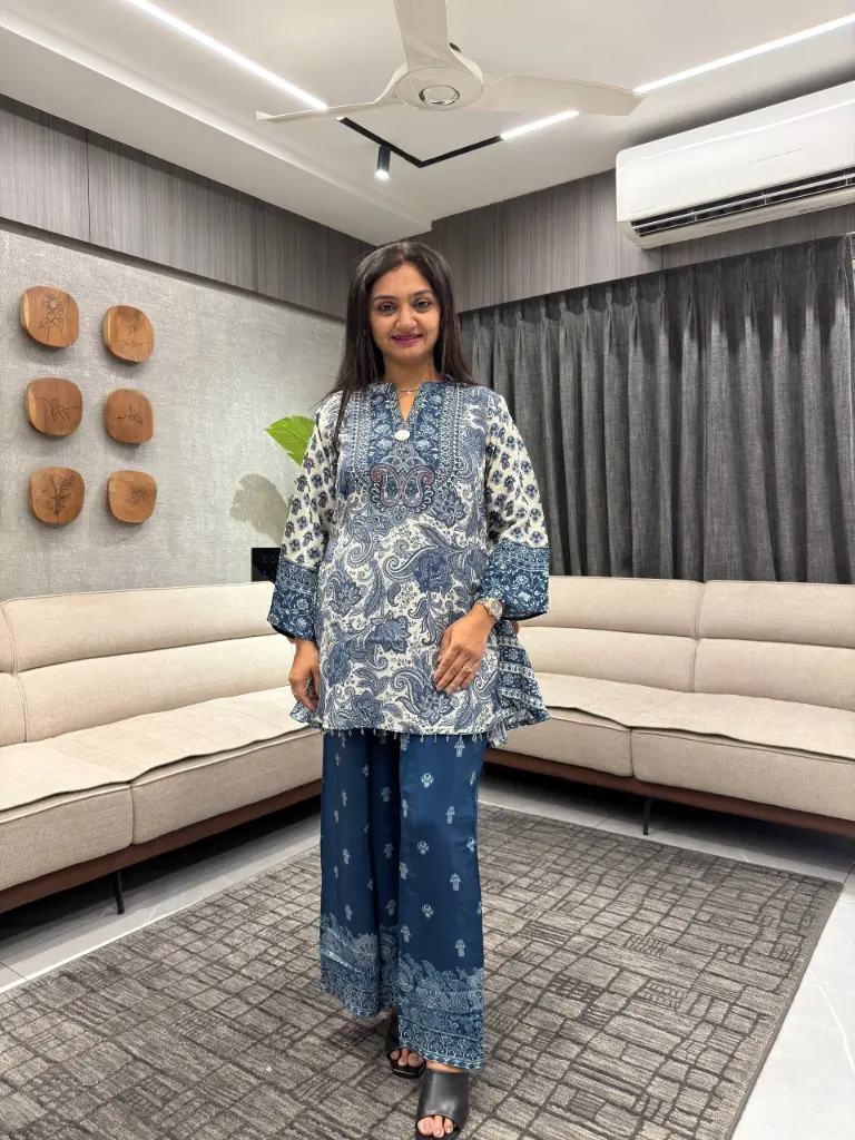 Indigo Kalamkari Muslin Co-ord Set