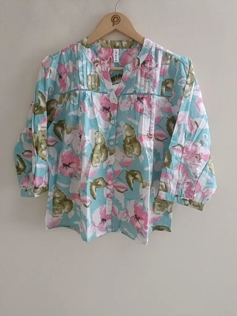 Aqua Bloom Cotton Top