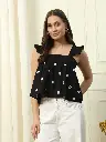 Black Cotton Crop Top with Embroidery Pattern