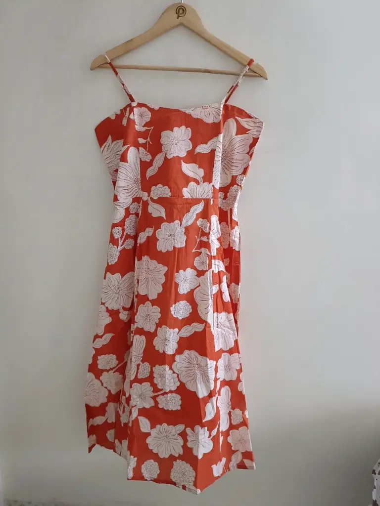 Orange Floral Spaghetti Cotton Dress
