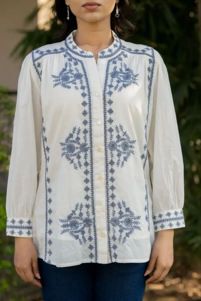 Ivory Bloom Embroidered Mull Cotton Top