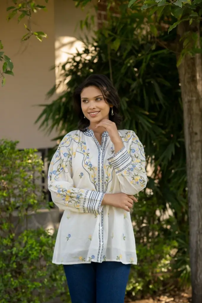 Pastel Bloom Embroidered Mull Top