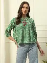 Green Zigzag Strip Printed Cotton Top