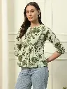 Pista Green Floral Printed Cotton Top